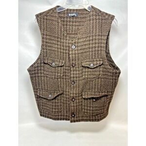 Soel Worstered Mens L Brown Wool Button Up Houndstooth Vest Hunting Horseback
